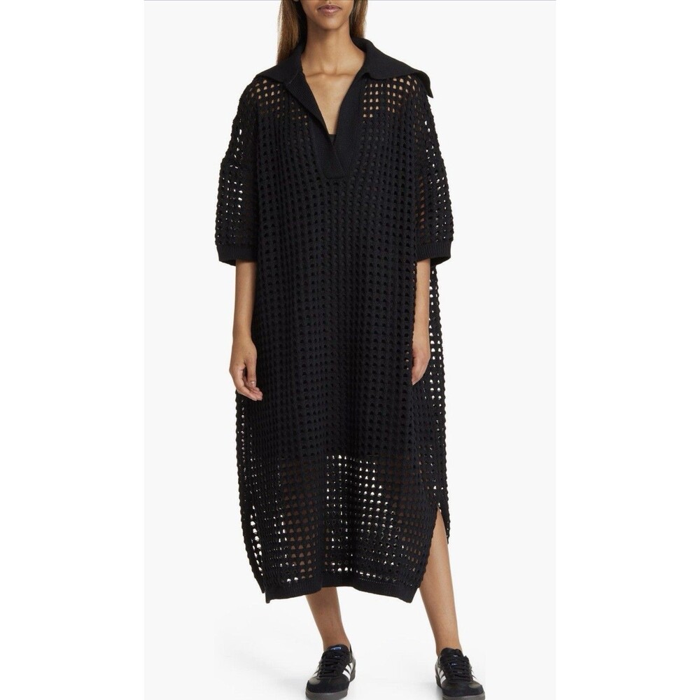 Dress In Lala Womens Be Bold Knit Dress Size L/XL Black Oversized Short Sleeve
